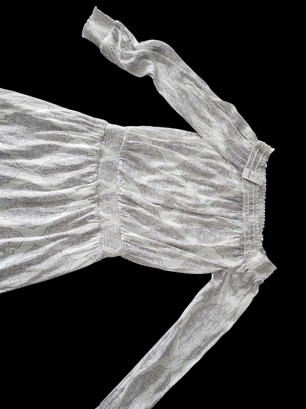 Off-Shoulder White and Light Gray Printed Women's Dress Size Xs - Picture 2 of 8